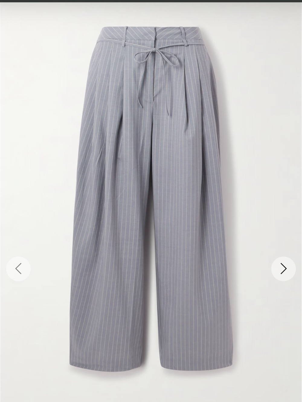 Deiji Studios Belted Pleated Striped Wool Straight Leg Pants